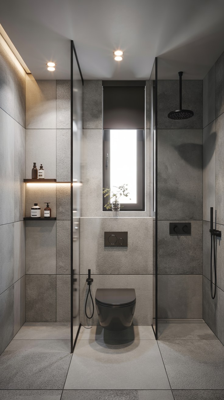 Modern Small Bathroom Design Ideas with Walk-In Shower and Black Fixtures