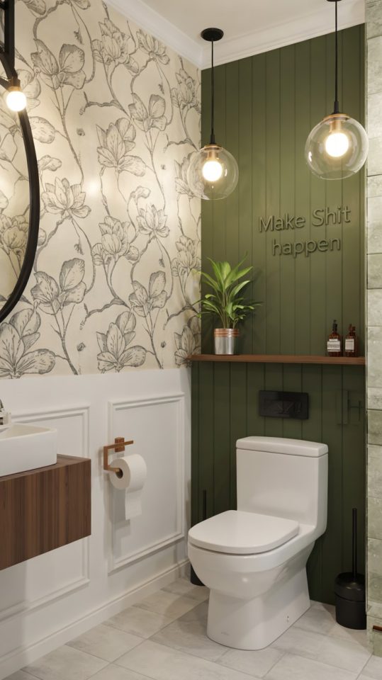 Small Bathroom Makeover Ideas: Modern Green & Botanical Design