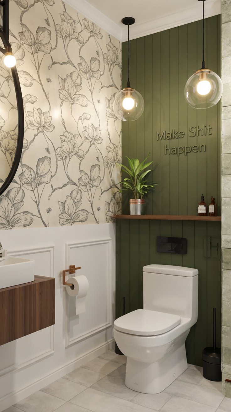 Small Bathroom Makeover Ideas: Modern Green & Botanical Design