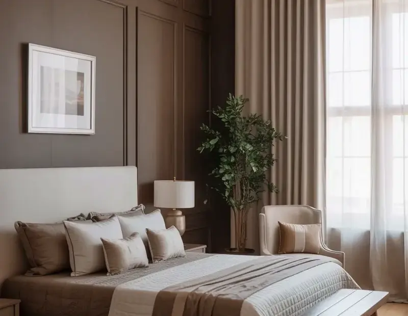 Dark Accent Wall Bedroom Mistake to Avoid | Modern Brown Wall & White Bed Decor