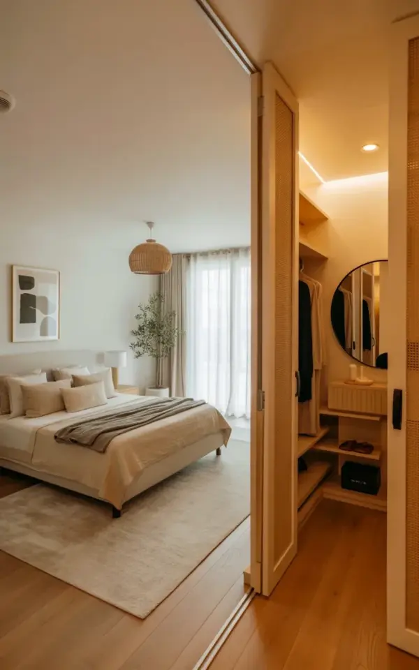 Modern Minimalist Bedroom Before & After: Walk-In Closet Integrated Design