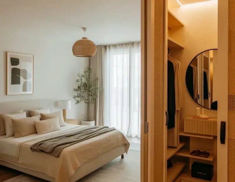 Modern Minimalist Bedroom Before & After: Walk-In Closet Integrated Design