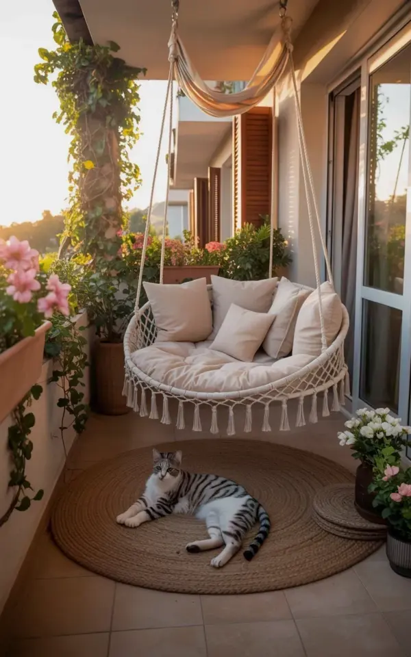 Cozy Balcony Decor on a Budget | Macrame Daybed + Cat Approved