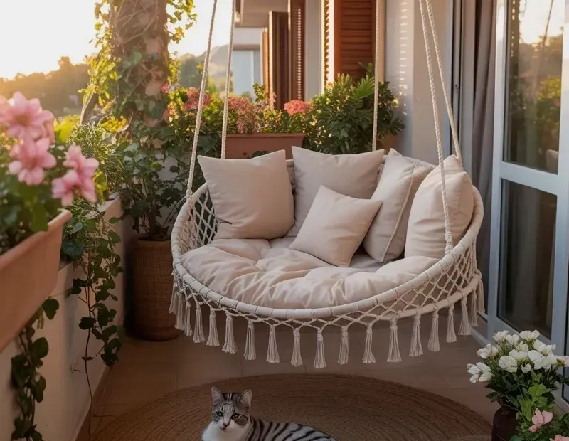 Cozy Balcony Decor on a Budget | Macrame Daybed + Cat Approved