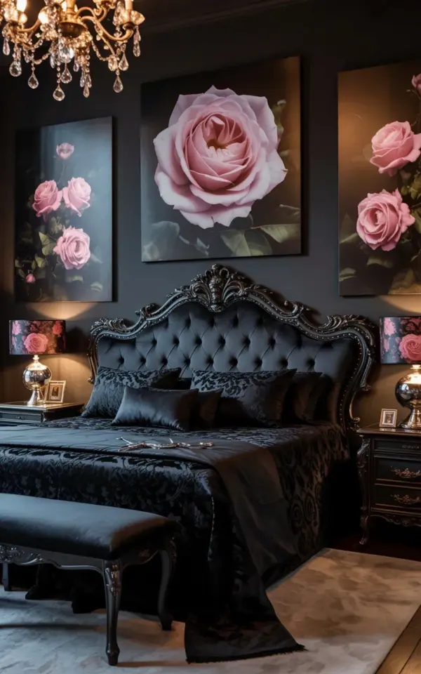 How to Get a Moody Gothic Bedroom Look for Less (Think Black Velvet & Rose Art)