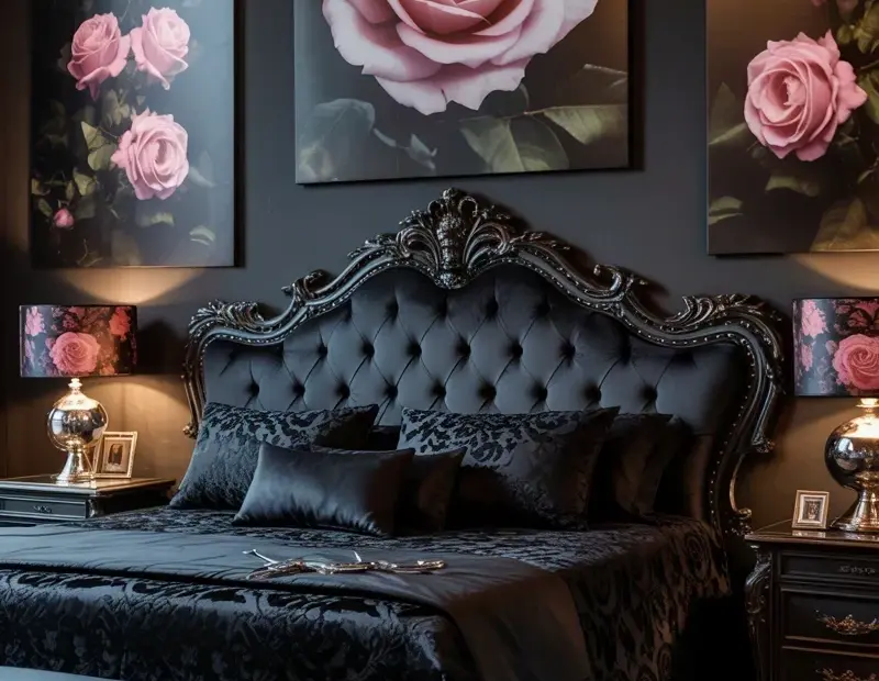How to Get a Moody Gothic Bedroom Look for Less (Think Black Velvet & Rose Art)