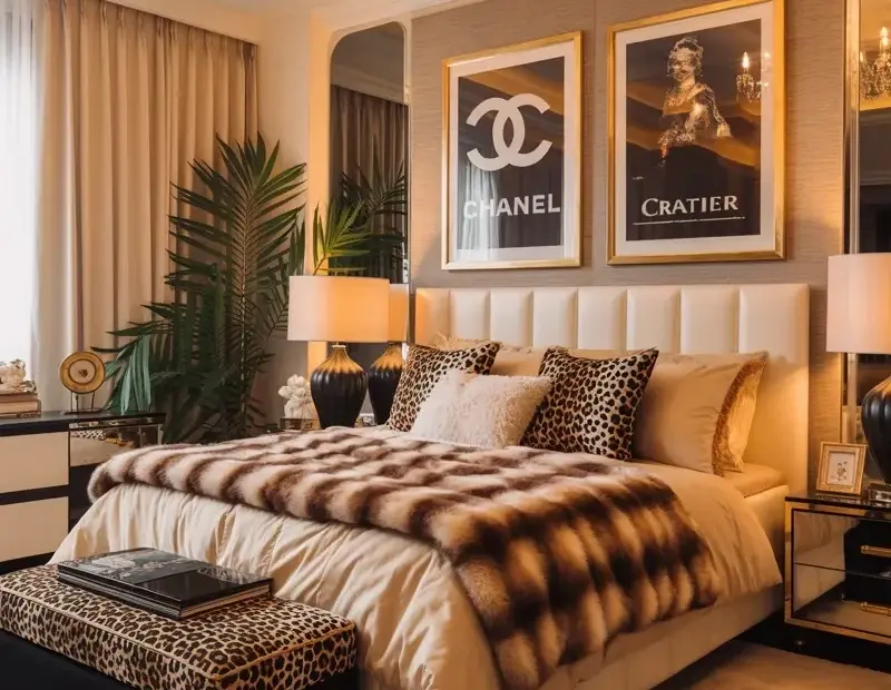 Luxury Bedroom on a Budget | Designer Poster Decor & Fur Throw
