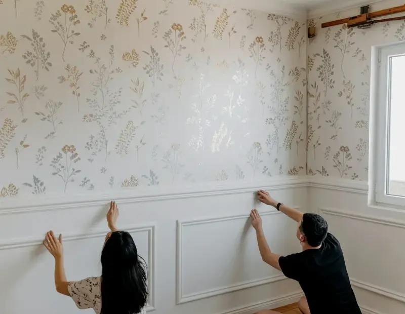 Bedroom Wall Paneling Ideas: Installing Wainscoting on Botanical Wallpaper