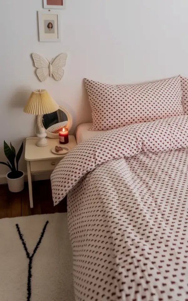 Before & After: Cozy Bedroom Makeover with Heart Print Bedding